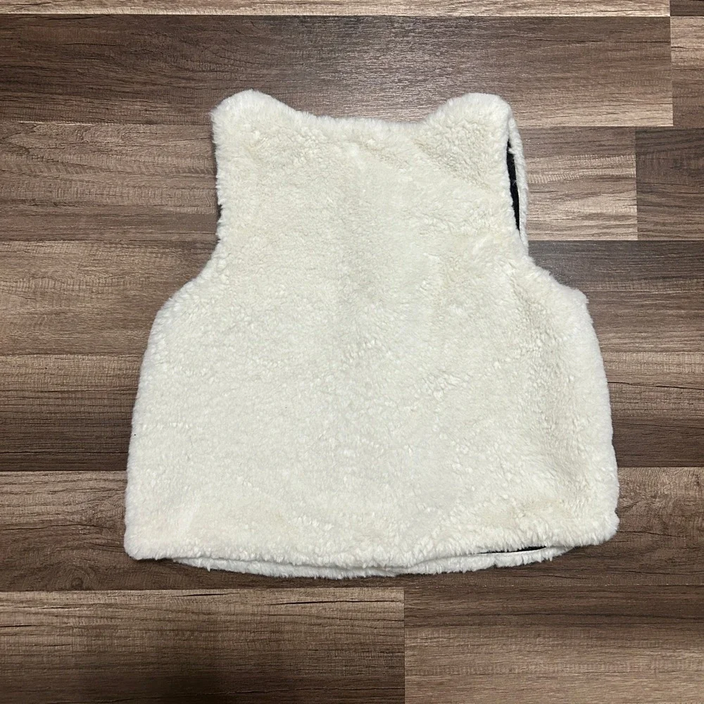 Tommy Bahama Faux Fur Vest Girls 6 White Red Velvet Bow Holiday Elegant Plush